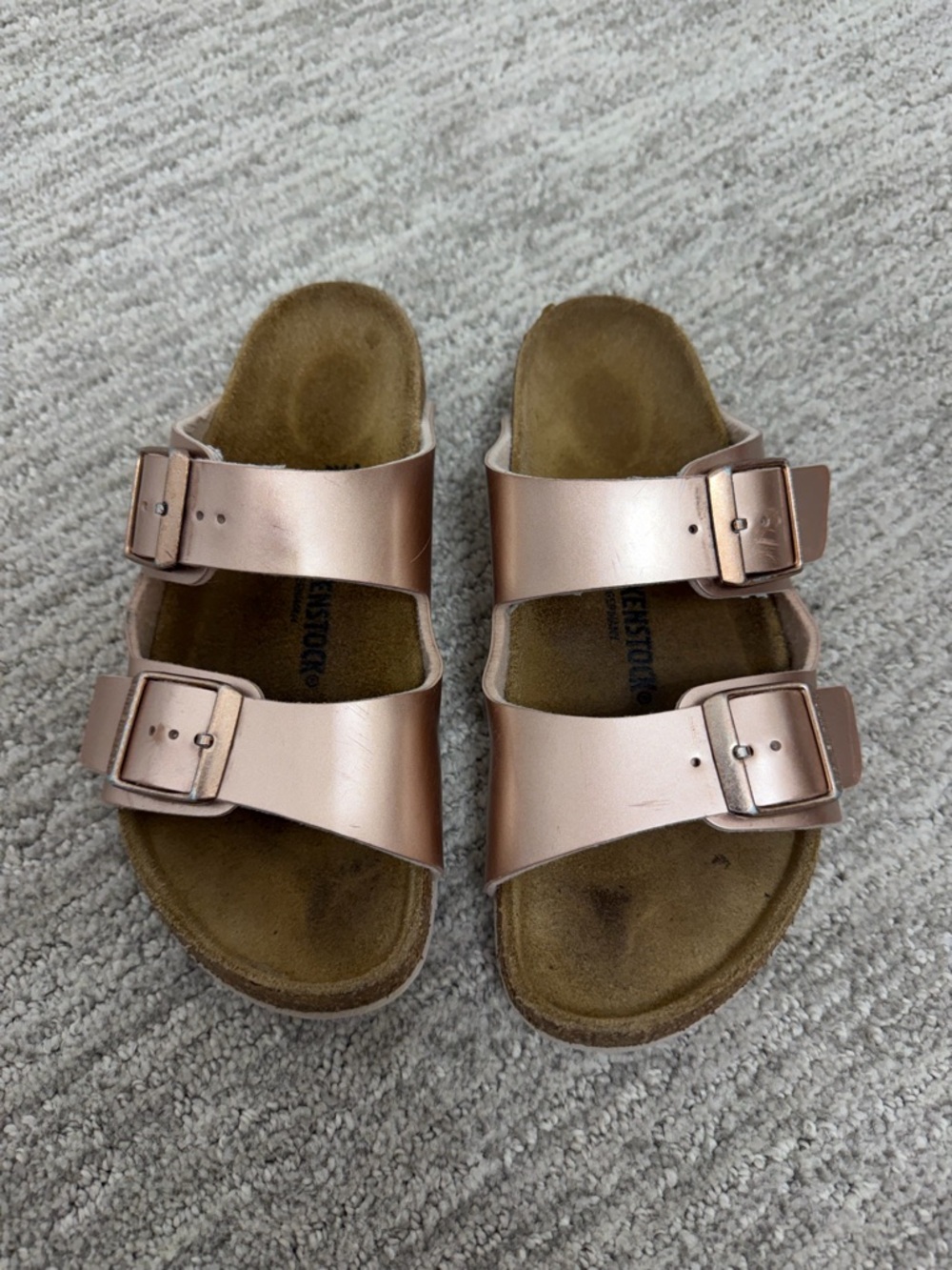 Birkenstock Kids Metallic Rose Gold Double-Buckle Slides